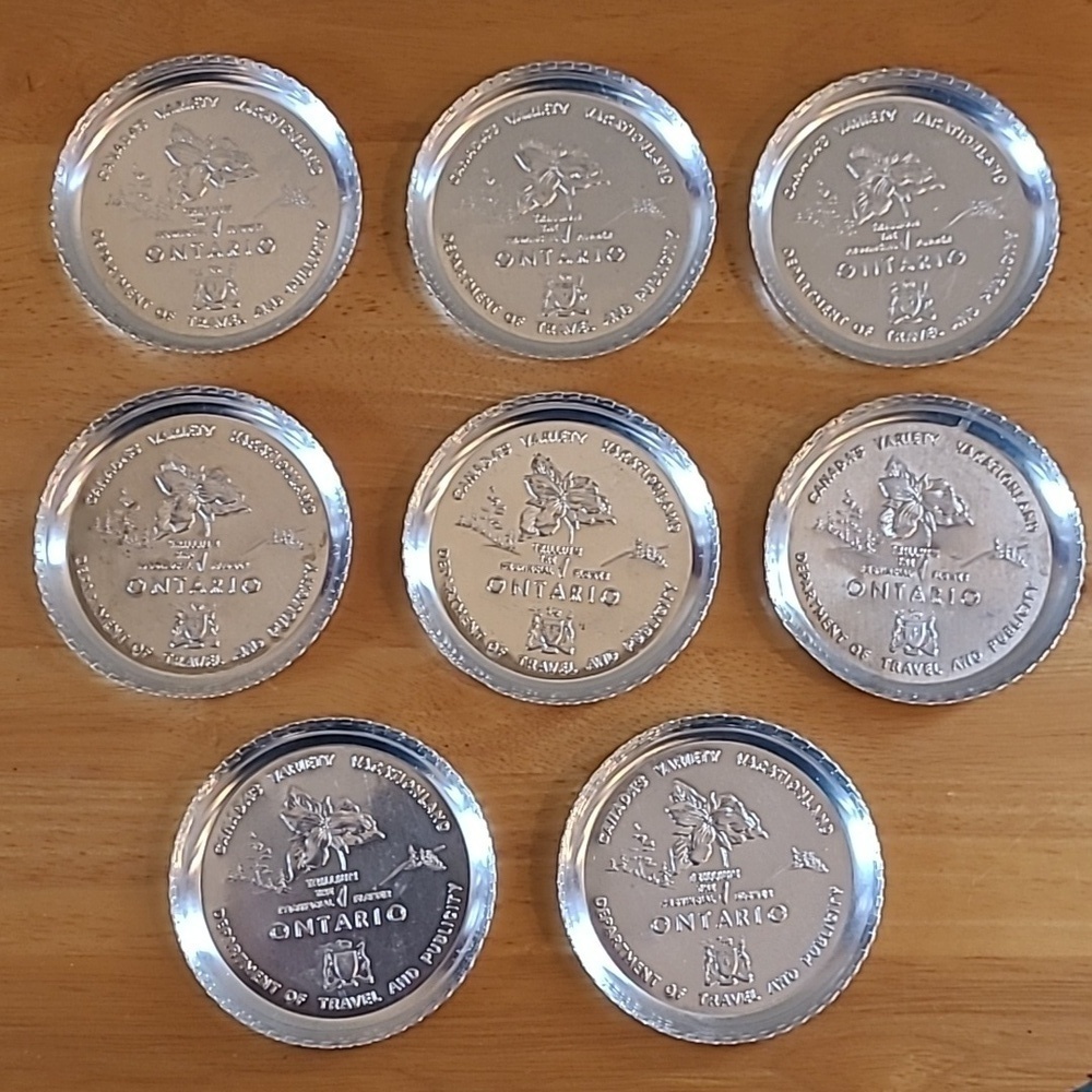 VINTAGE Souvenir Aluminum Coasters Ontario Canada's Variety Vacationland